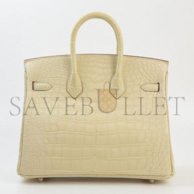 HERMÈS MASTER BIRKIN 20 CROCODILE LEATHER VANILLA SILVER BUCKLE H041350CK03 (20*15.5*11cm)